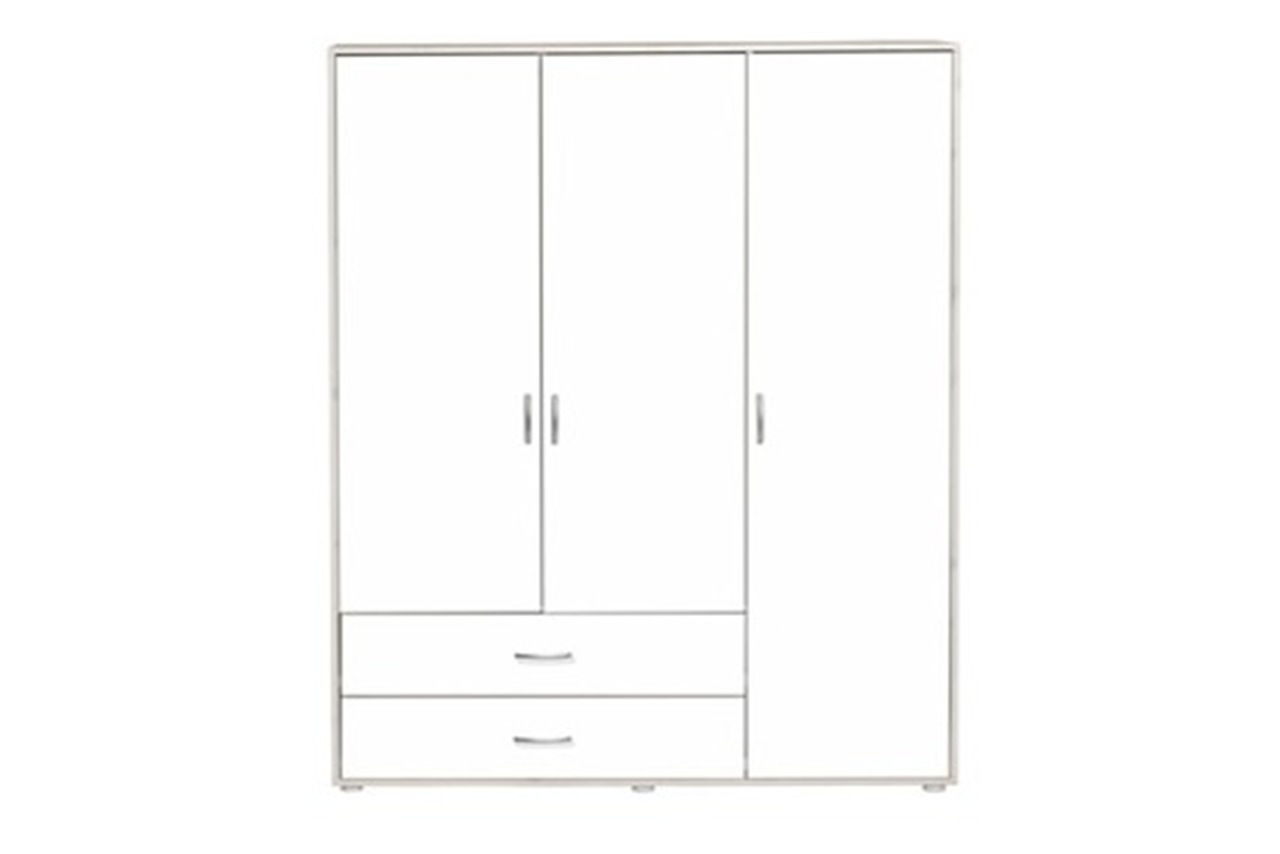 Classic Extra High Wardrobe 3 Doors 2 Drawers Whitewash White