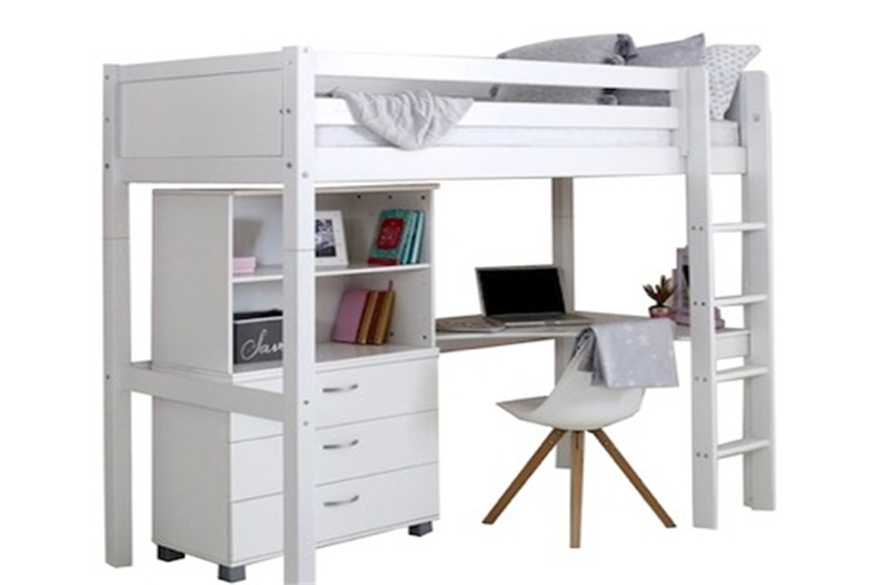 High Bed With Corner Desk Nordic White White Bed End Panels