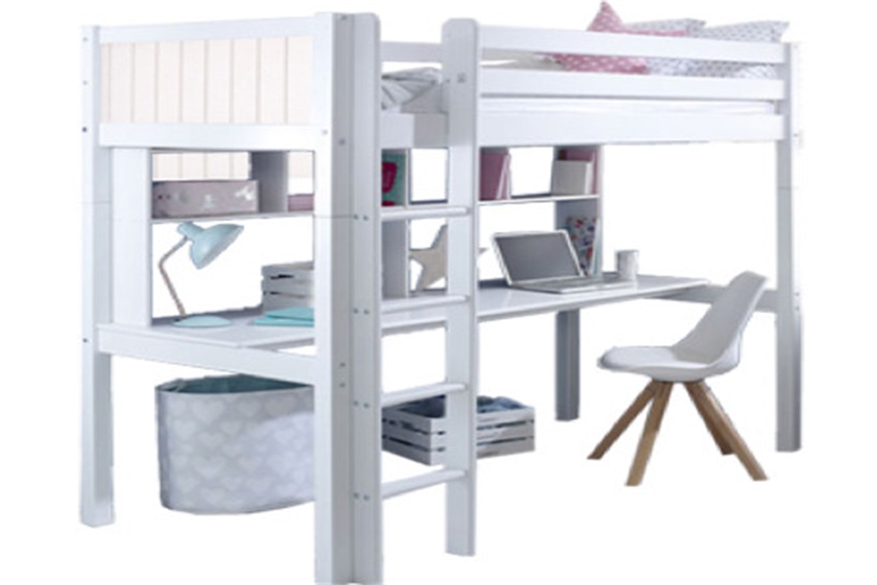 High Bed With Desk Nordic Full White Bed End Panels